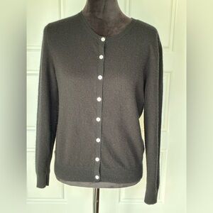 Women’s 100% Cashmere Black Cardigan L (12–14) Pearl Buttons Soft Classic” c20